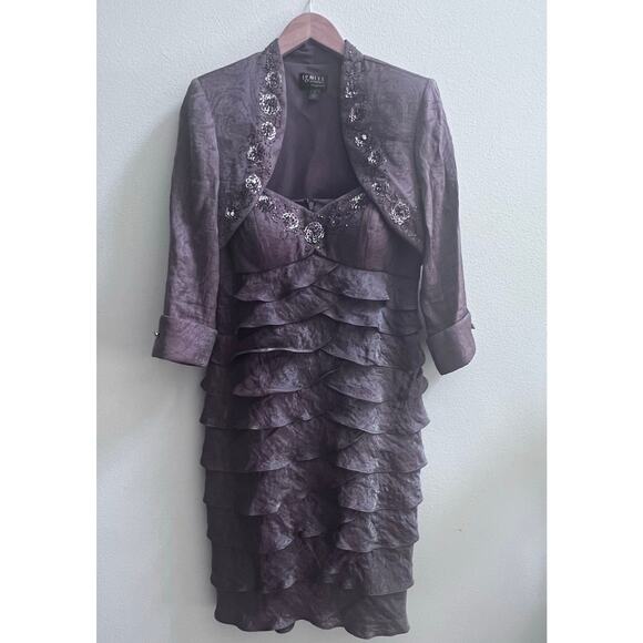 Vintage IGNITE EVENINGS Two Piece Tiered Midi Dress with Jacket Size 6 Beaded - Picture 1 of 9